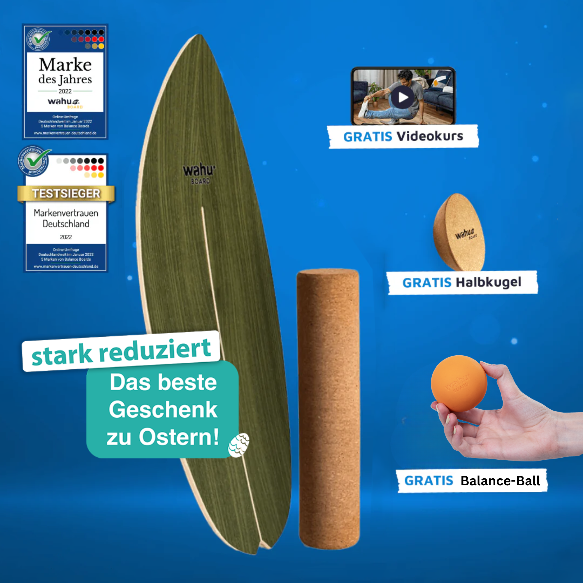 wahu Komplett-Set inkl. Halbkugel, Rolle, Ball, Tasche & Videokurs